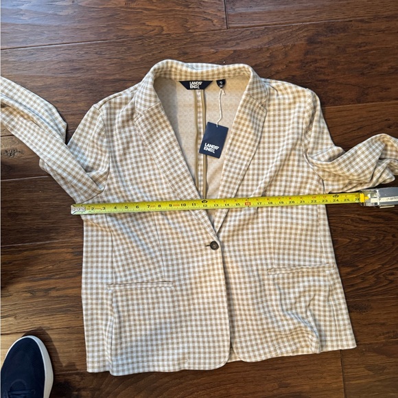 Lands' End NWT Knit Gingham Blazer Tan and White XL - Picture 3 of 8